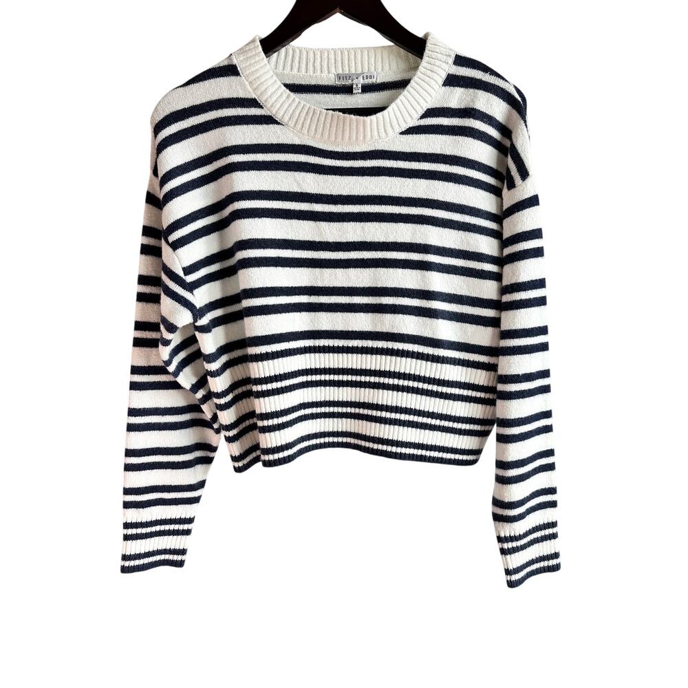 Fitz + Eddi Striped Cropped Sweater Navy White Lightweight NWT Small